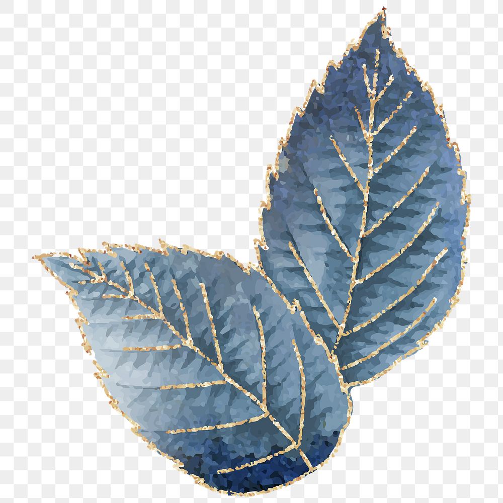 Blue leaves sticker with gold elements