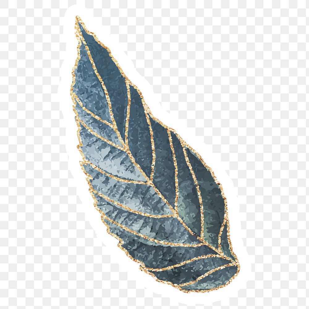 Blue leaf sticker with gold elements