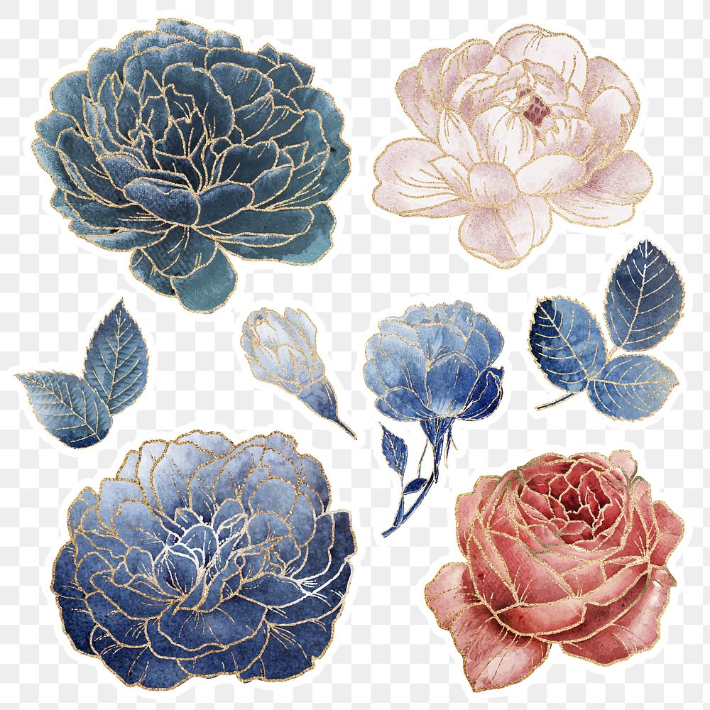 Blooming flower set with gold elements 