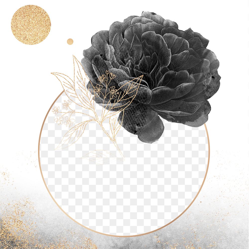 Black peony frame with gold elements