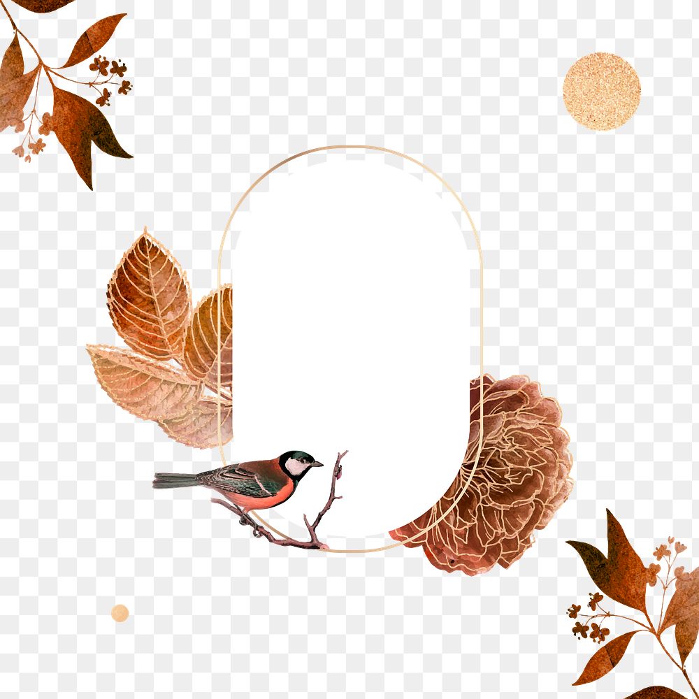 Blank golden floral frame with a bird design element