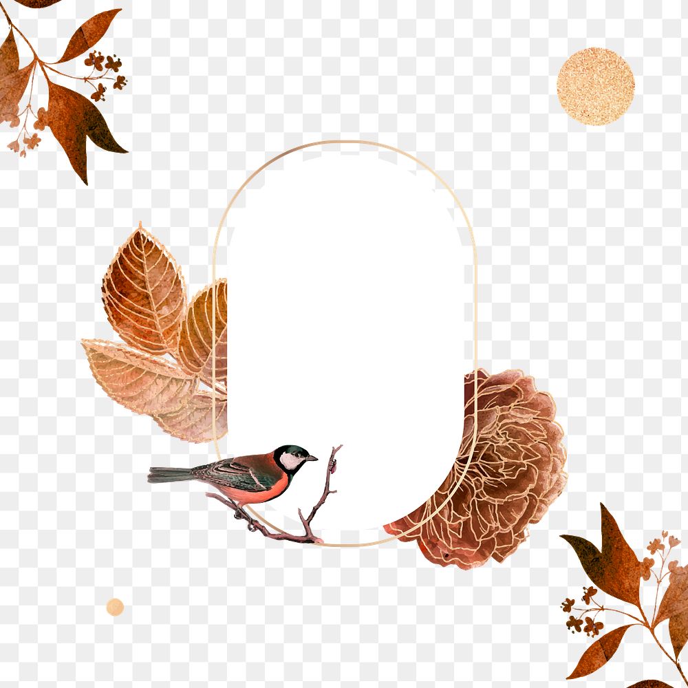 Blank golden floral frame with a bird design element 