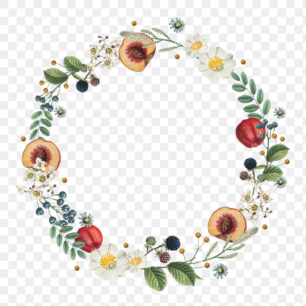 Vintage floral wreath png sticker hand drawn botanical frame