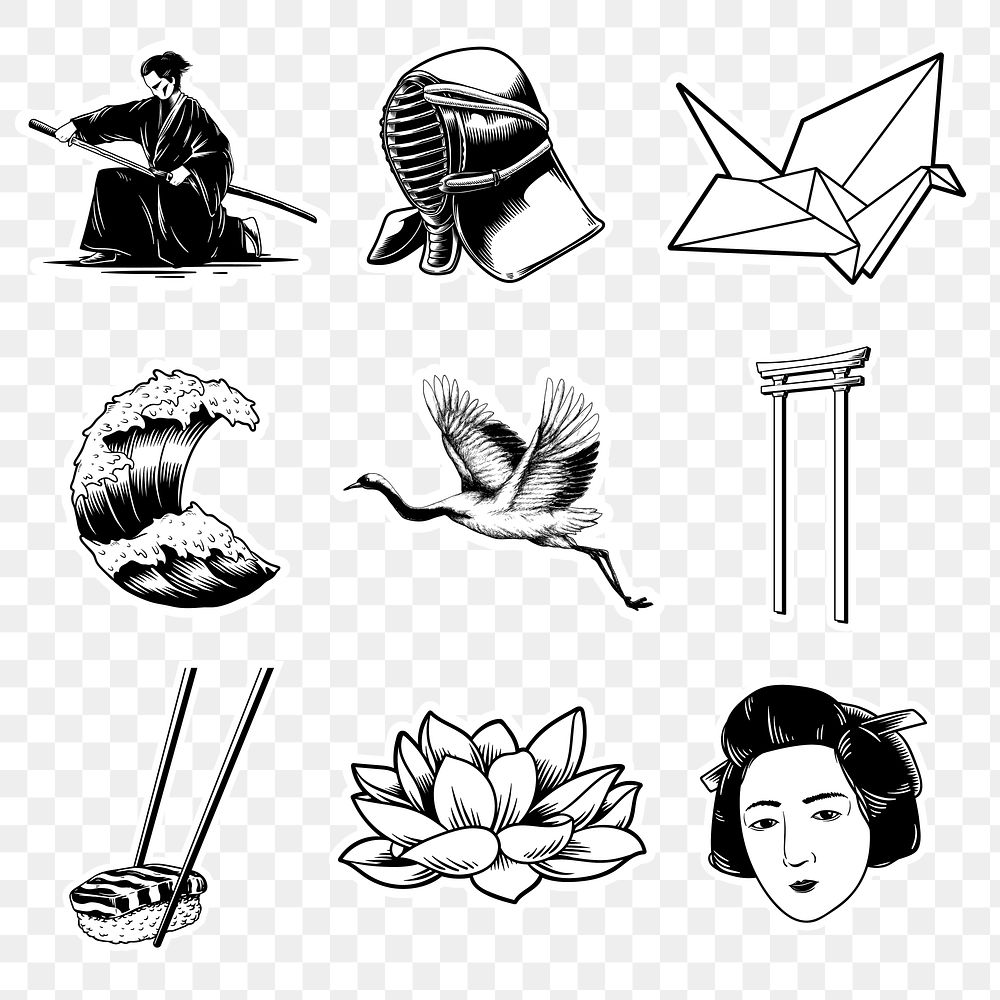 Traditional Japanese sticker design elements Premium PNG rawpixel