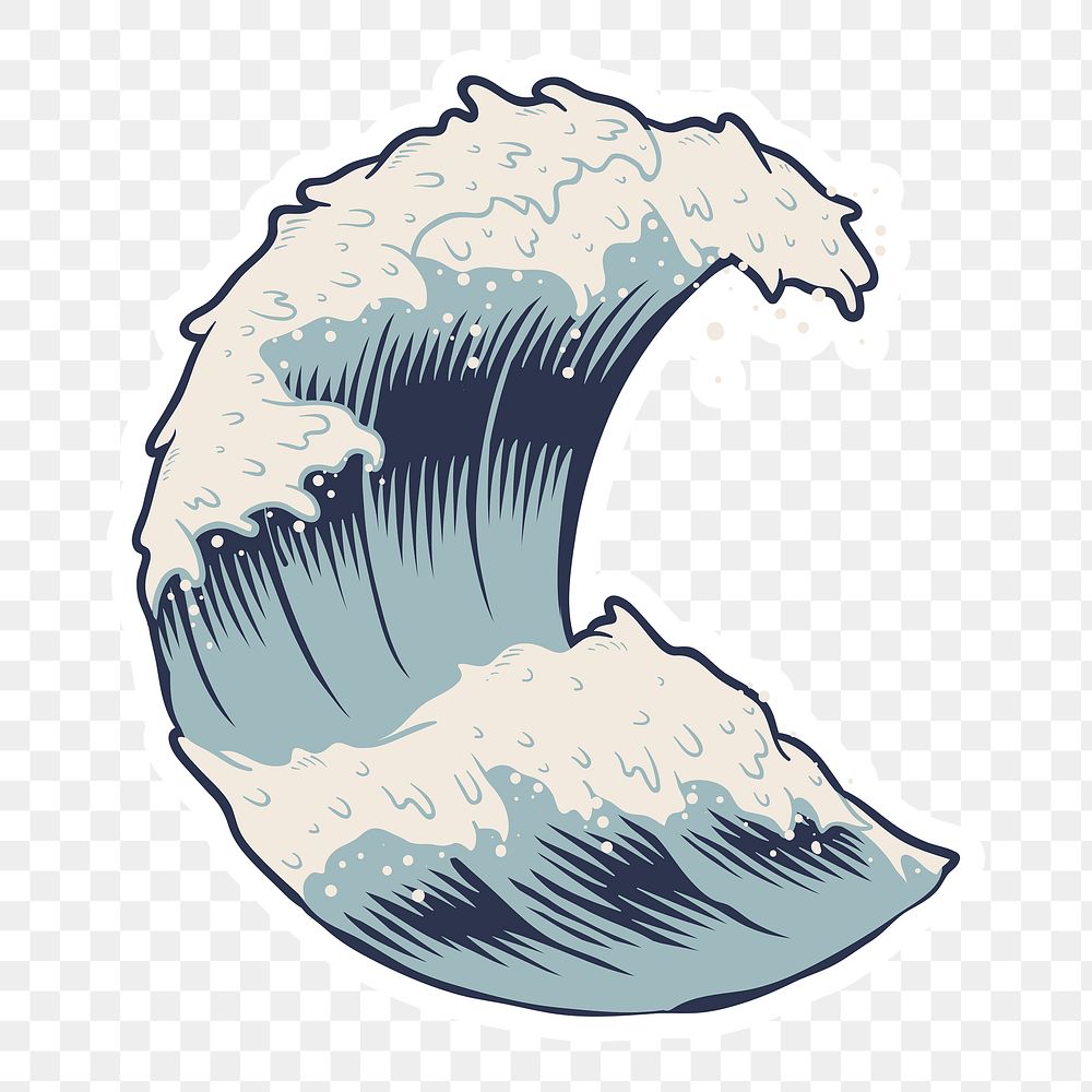 Japanese wave sticker with white border