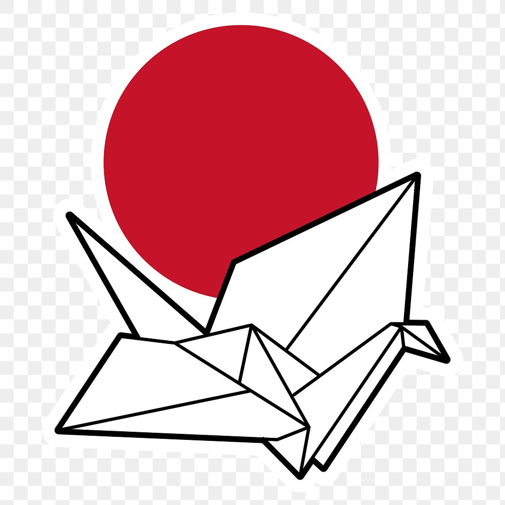 Japanese origami bird sticker with white border
