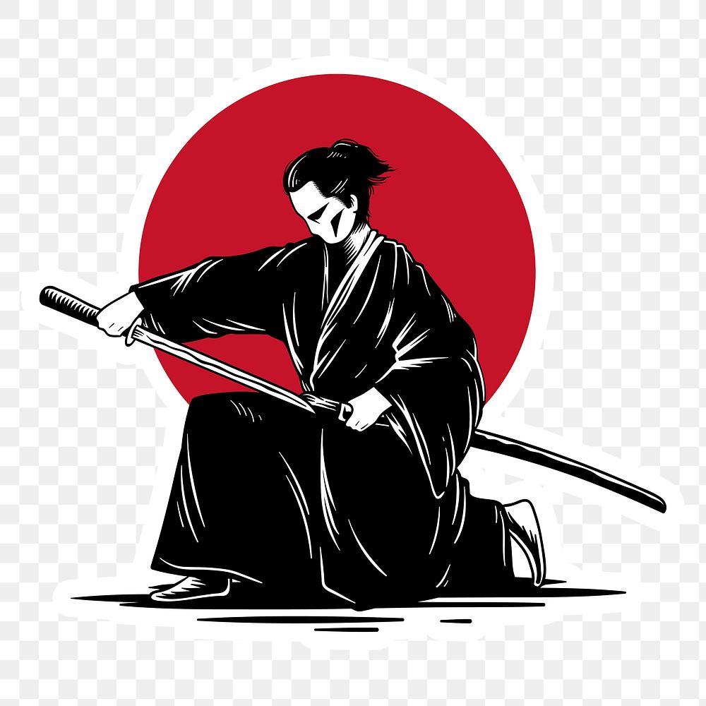 Japanese samurai sticker with white border