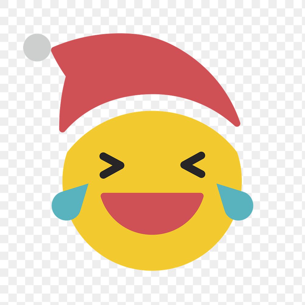 Round yellow Santa smiling with tears of joy emoticon on transparent background vector