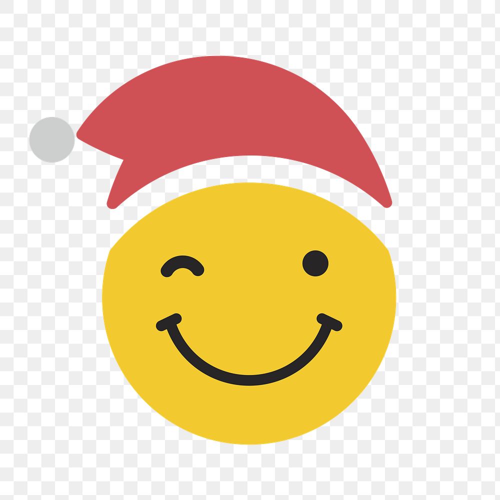 Round yellow Santa with winking face emoticon on transparent background vector