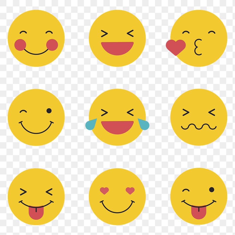 Round yellow emoticon set emoticon set isolated on transparent vector