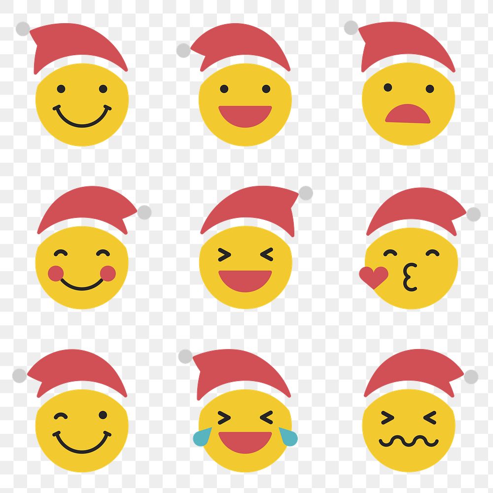 Santa emoticon set isolated on transparent vector