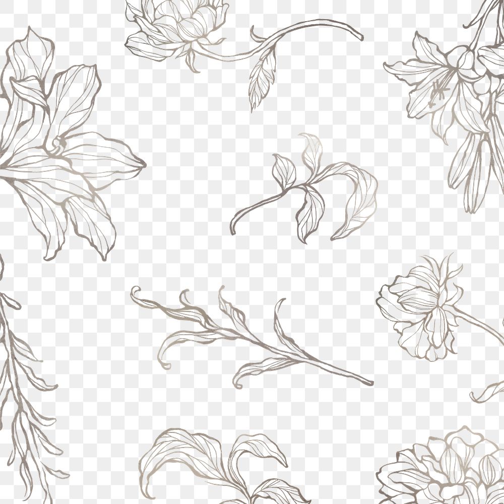 Gold floral outline background transparent png