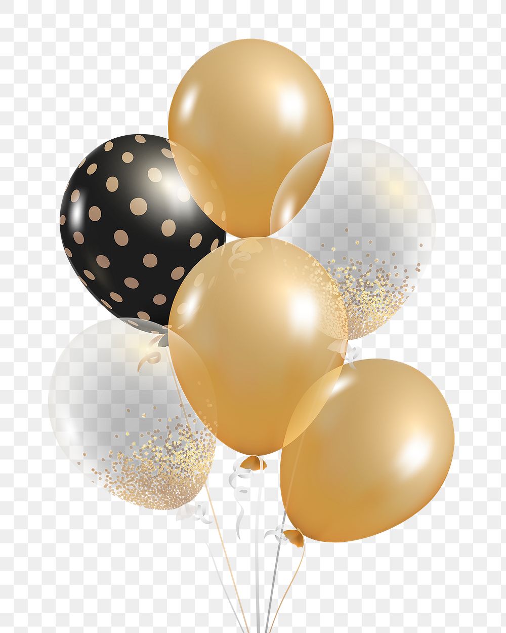 Festive golden black balloons png in transparent background