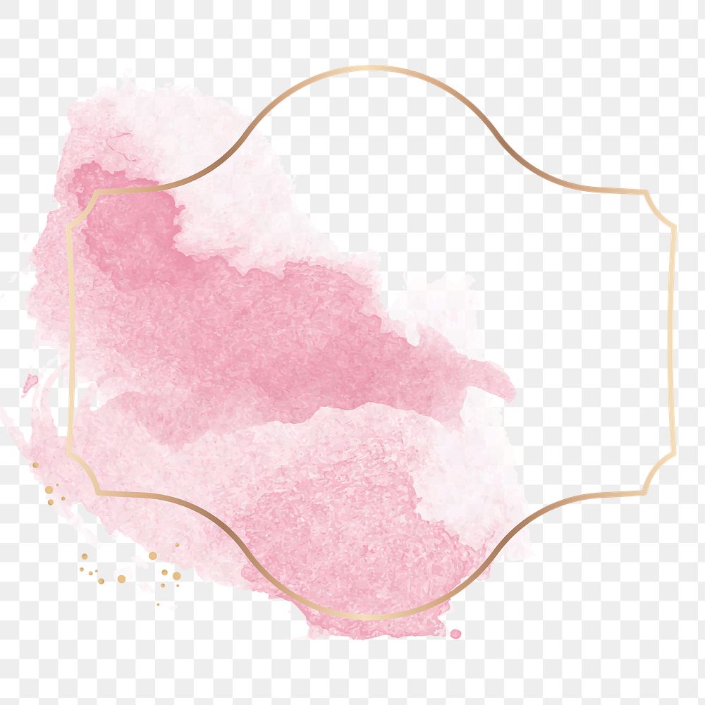 Gold badge with pink watercolor paint transparent png