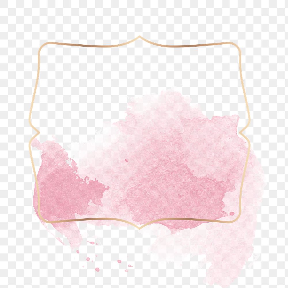 Gold badge with pink watercolor paint transparent png