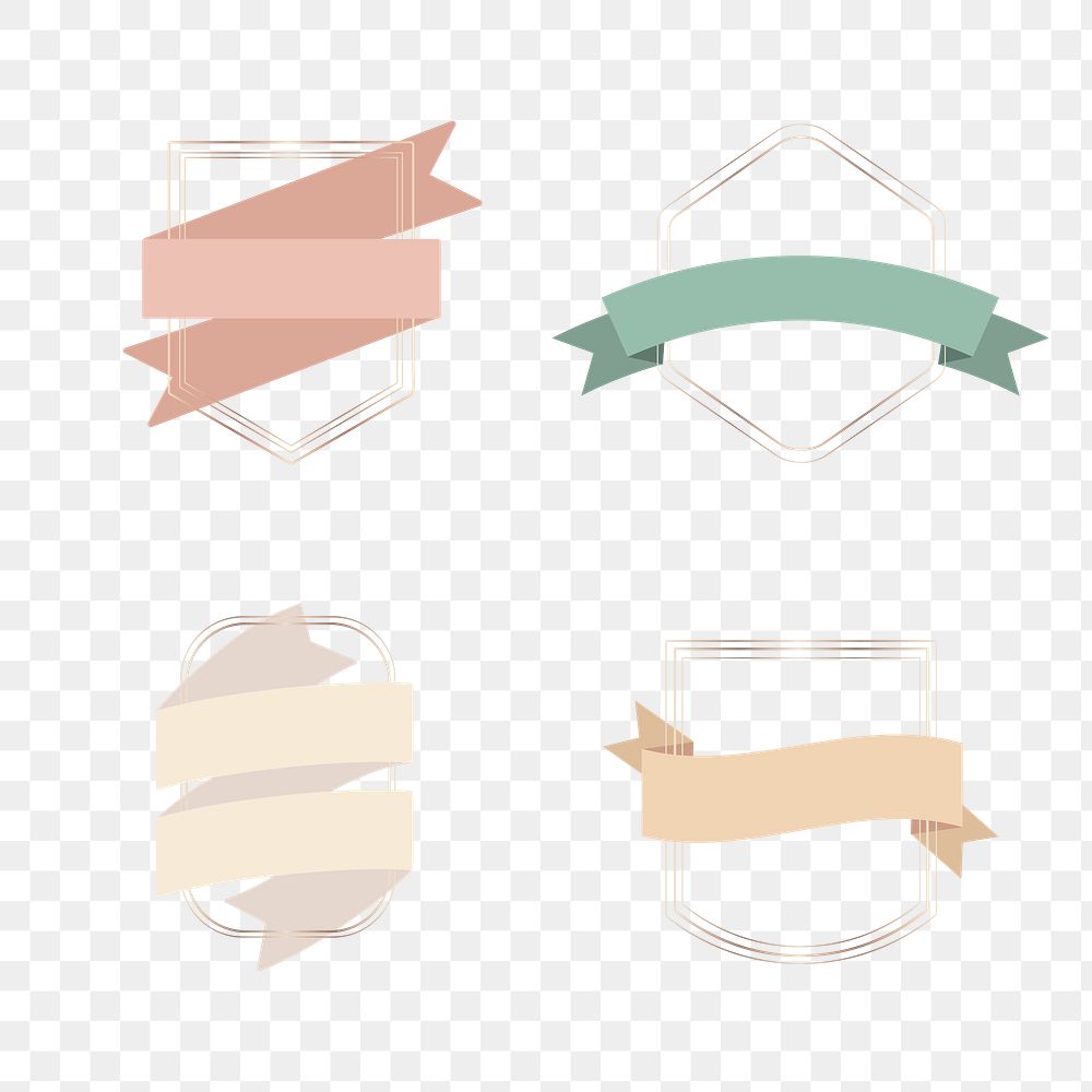 Gold frames with ribbon banners set transparent png