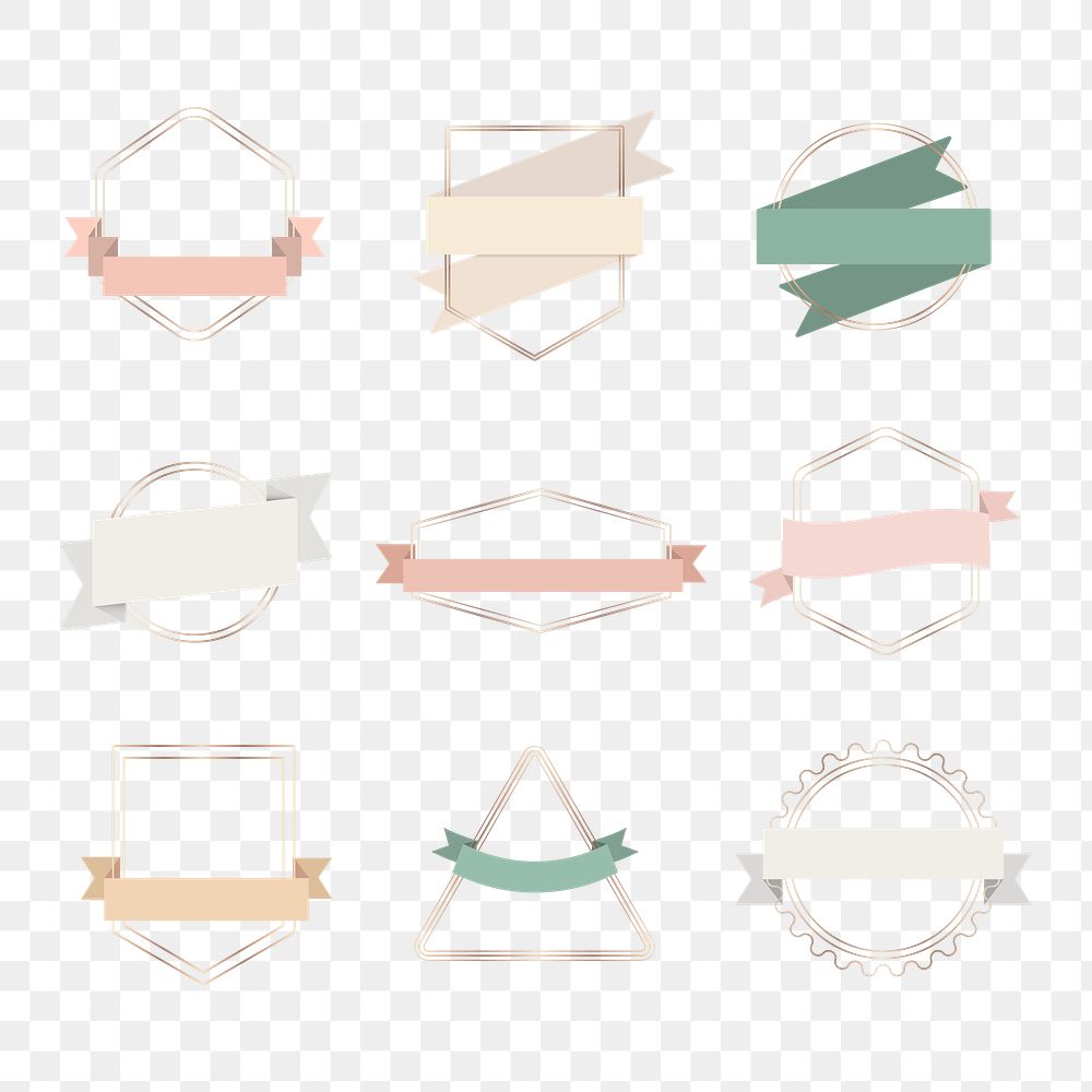 Gold frames with ribbon banners set transparent png