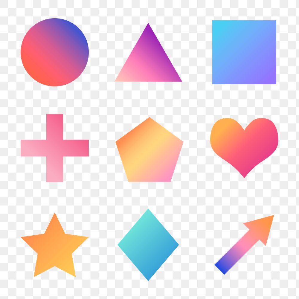 Colorful gradient geometric shapes set transparent png