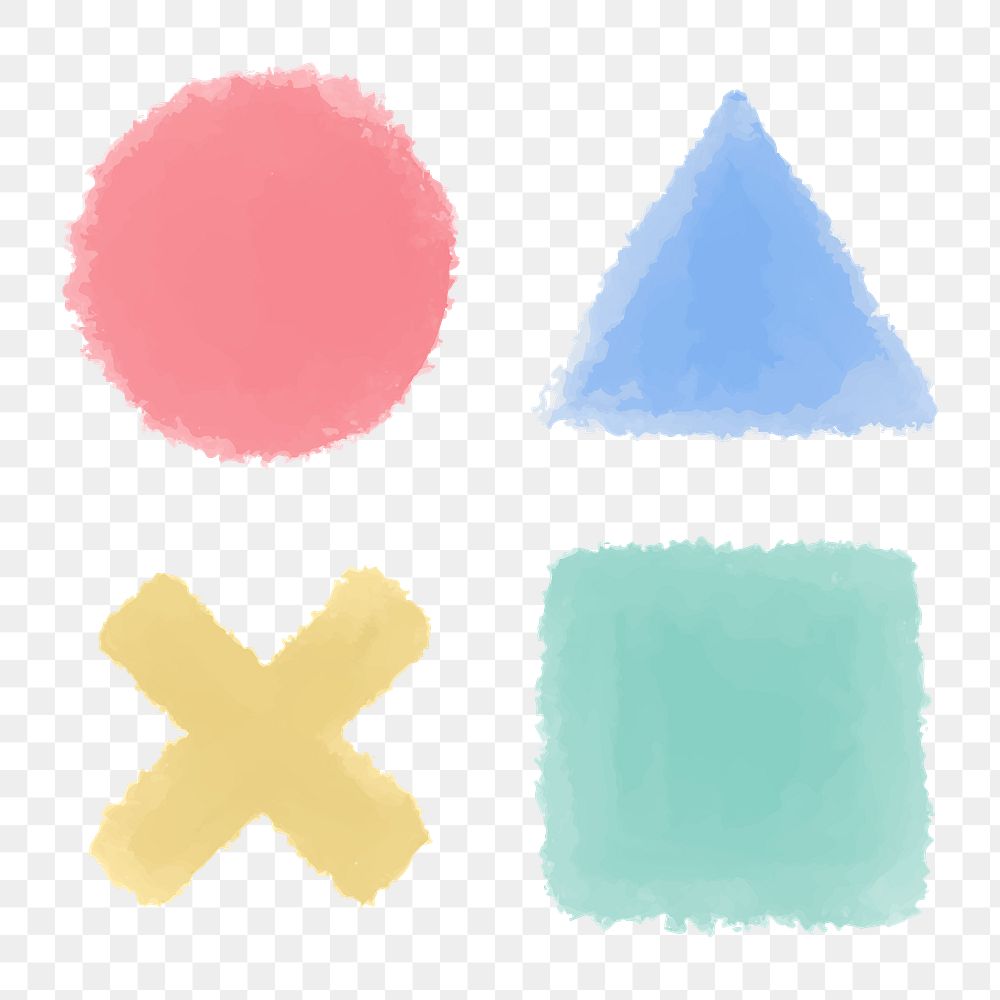 Colorful watercolor geometric shapes set transparent png