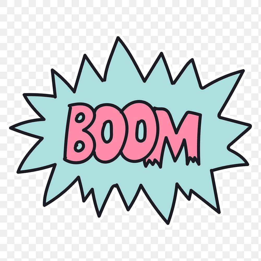 Boom word in an exploding bubble sticker transparent png
