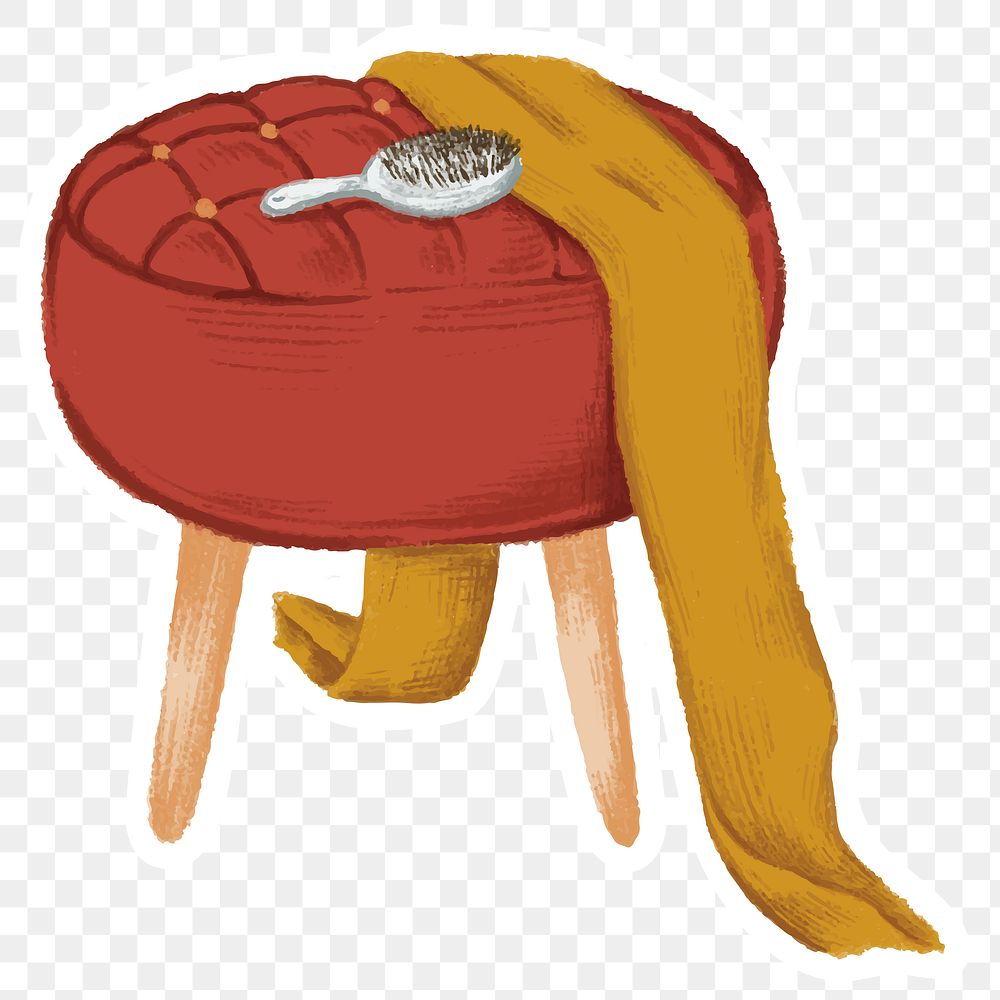 Red makeup stool with comb and scarf sticker