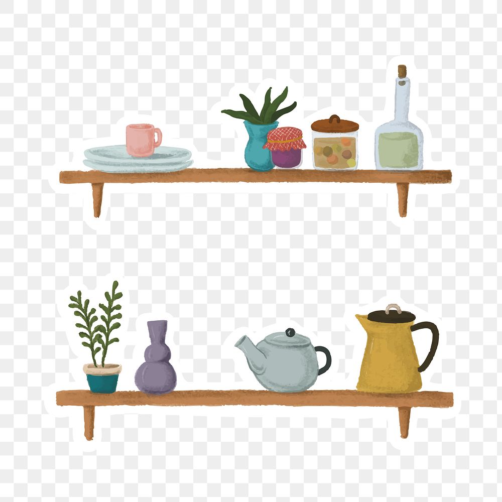 Wall shelves with household items sticker