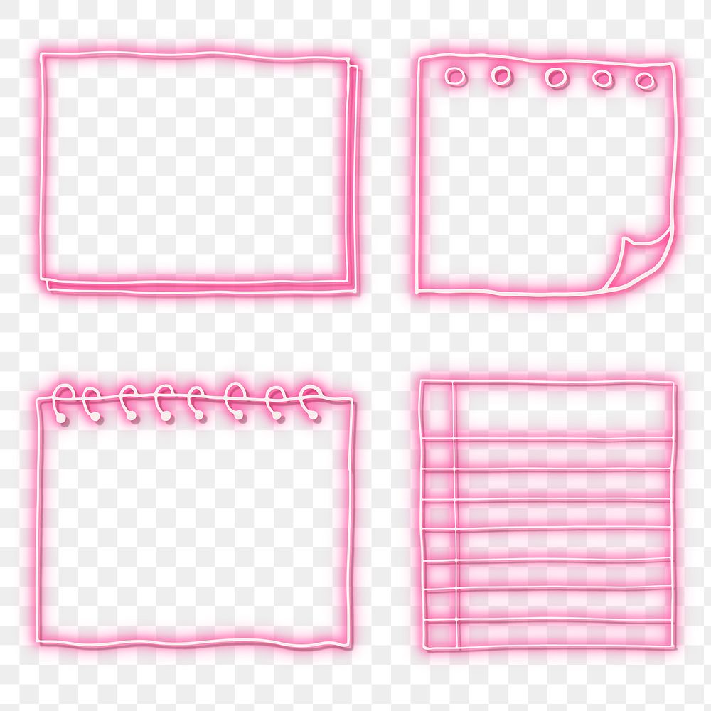 Pink neon paper notes transparent png