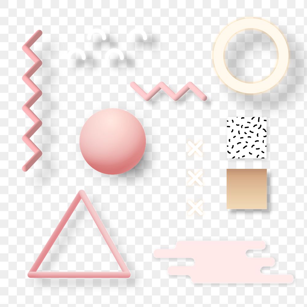Pastel pink geometric Memphis design element set 