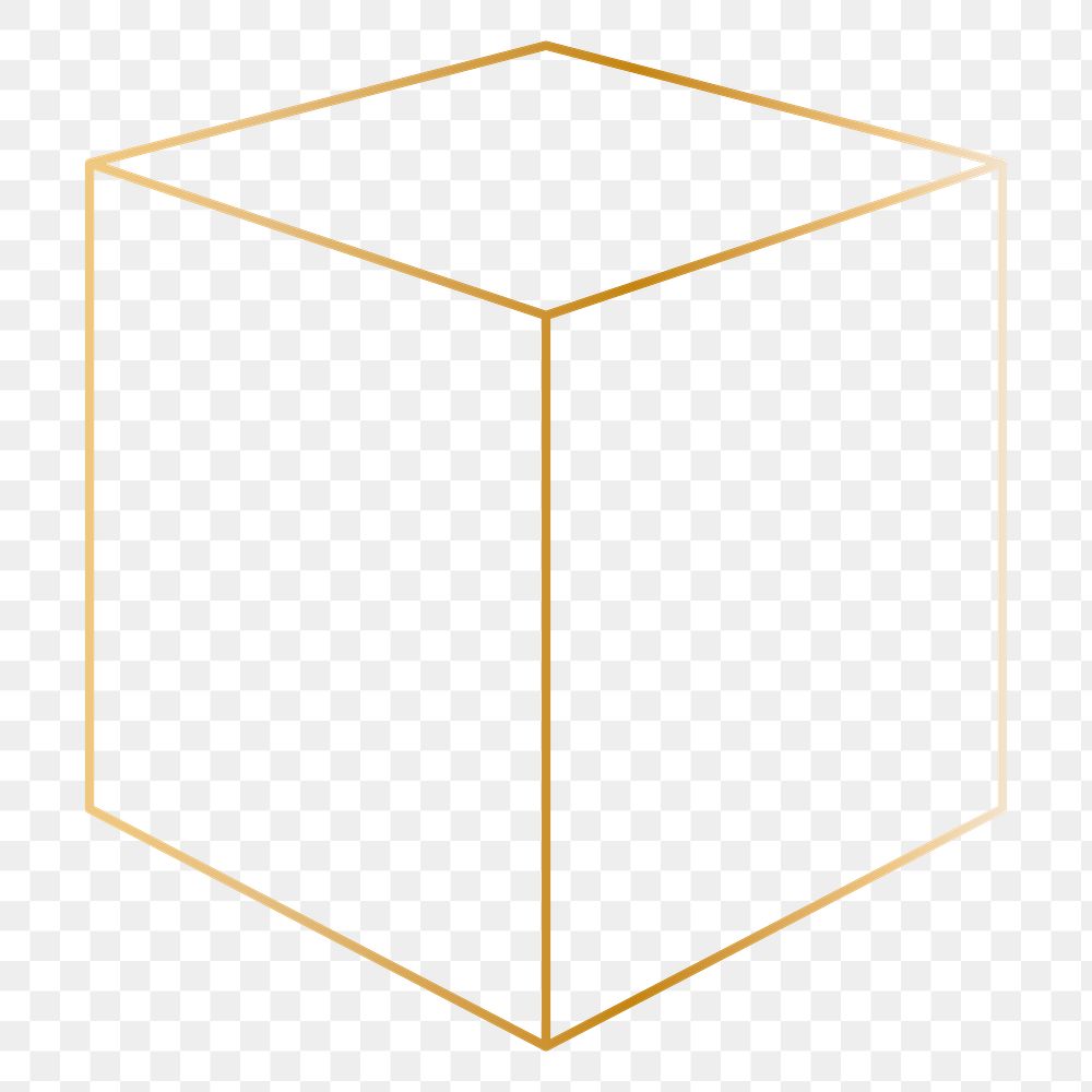 Minimal gold cube shape transparent png