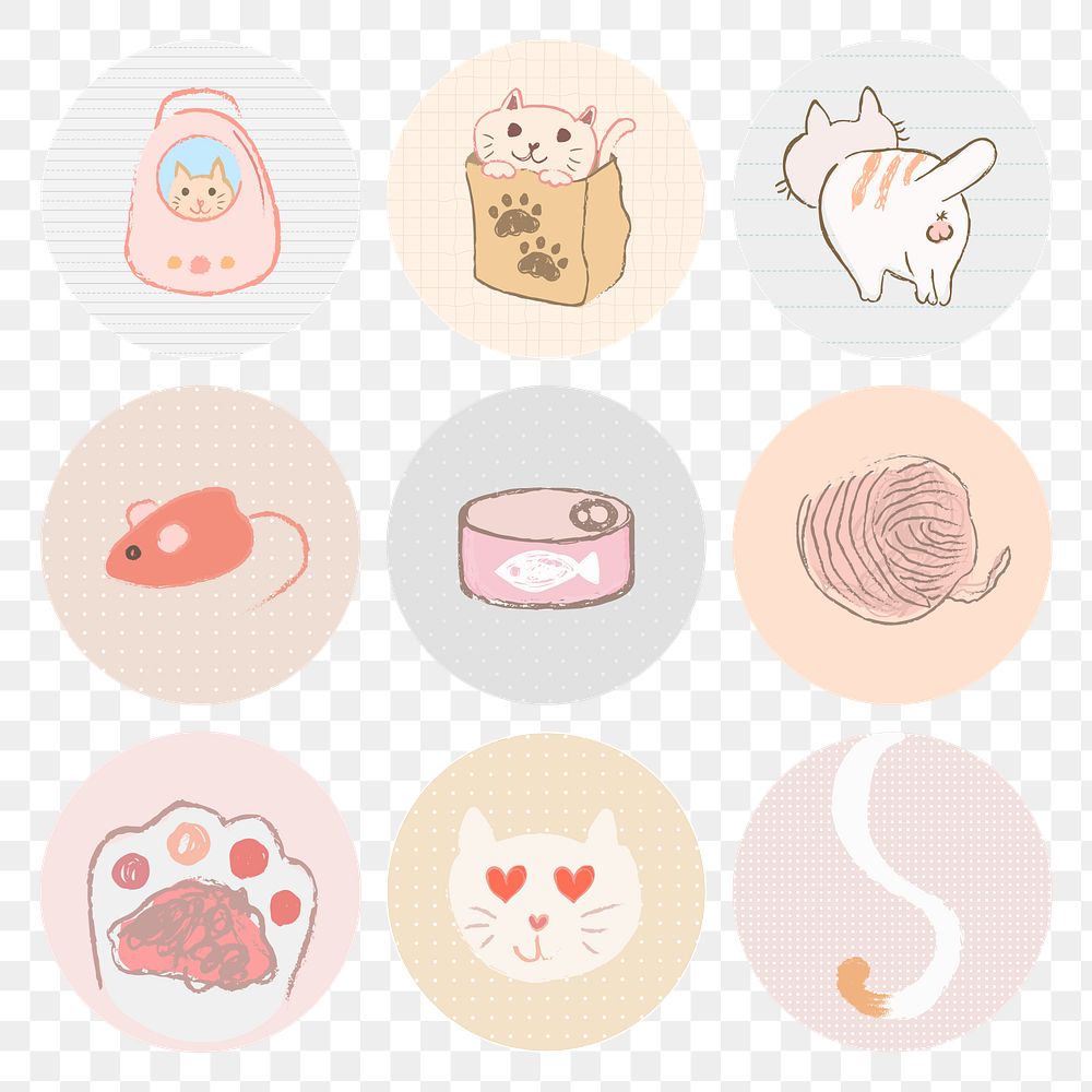 Cat story highlights icon set for social media transparent png