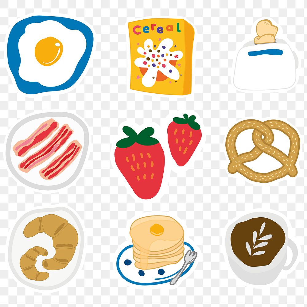 Cute food doodle sticker with a white border design element set