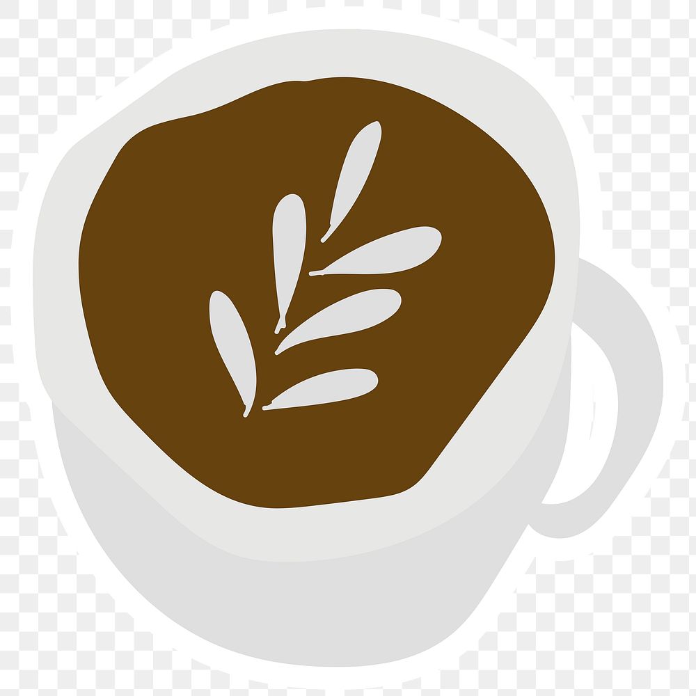 Latte art coffee doodle sticker with a white border design element