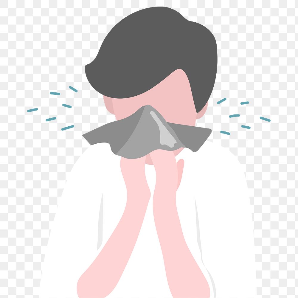Man infected with covid 19 virus coughing into tissue transparent png