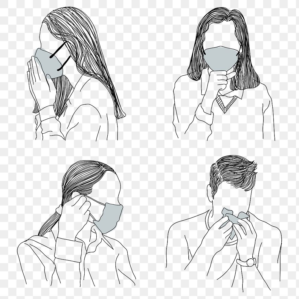 People wearing protective medical face masks design element set transparent png