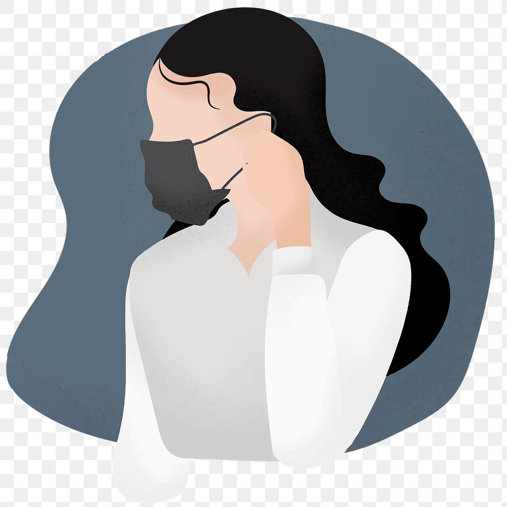 Woman wearing a protective face mask against covid 19 virus transparent png