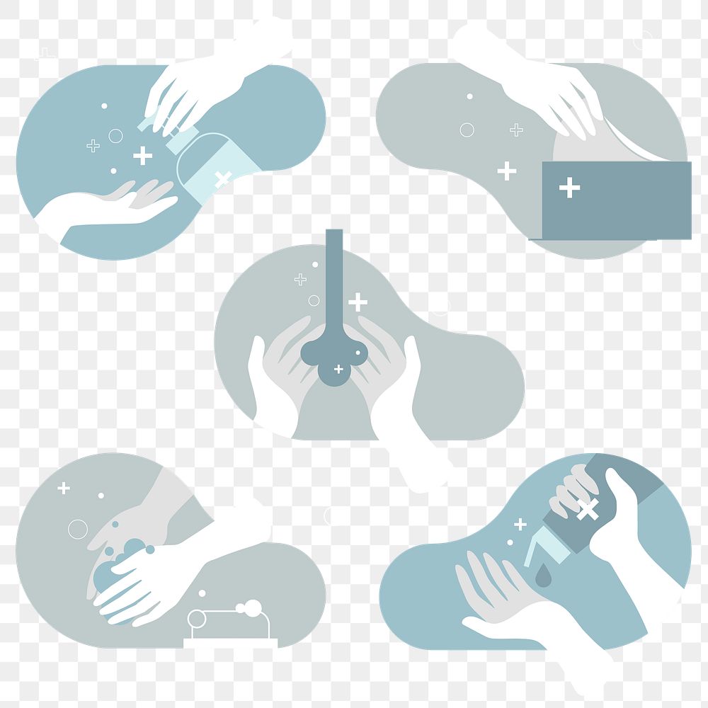 Cleaning hands with soap, sanitizer gel, and tissue to prevent Coronavirus transparent png