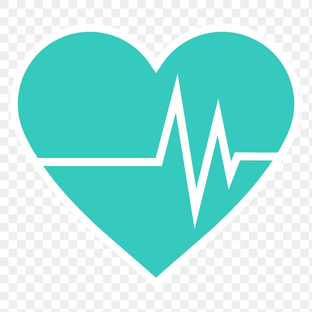 Green heart with cardiograph element transparent png