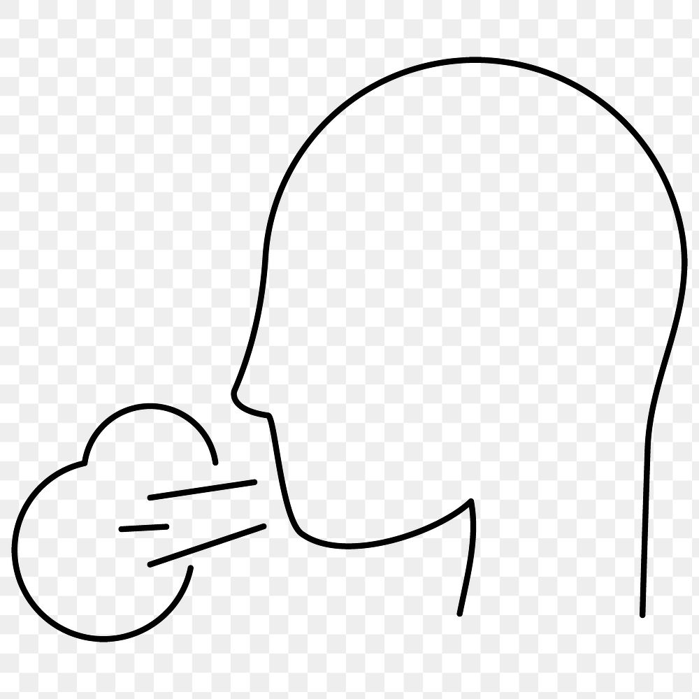 Line drawing character dry coughing from COVID-19 symptoms element transparent png