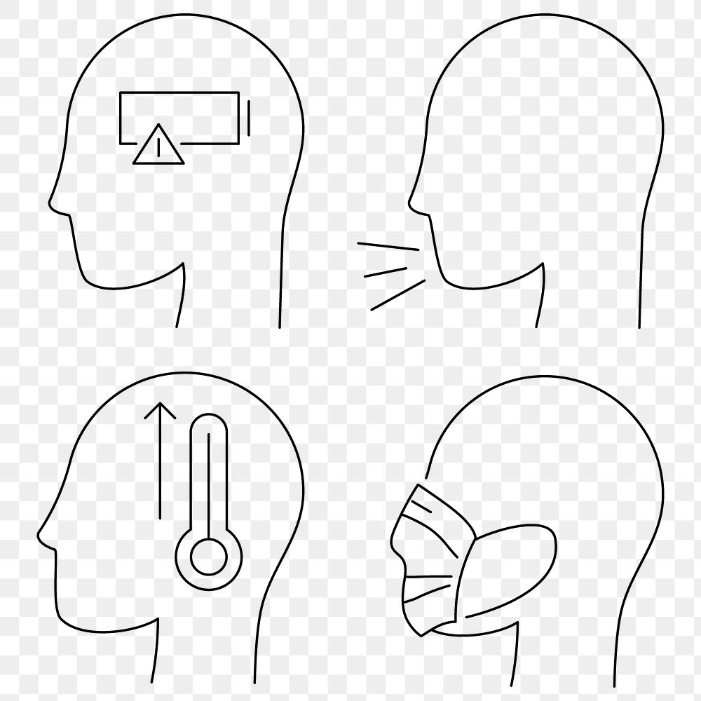 Coronavirus signs and symptoms line drawing character element set transparent png