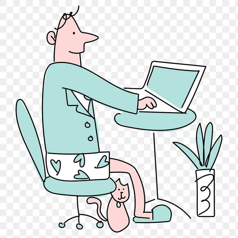 Work from home with a cat character transparent png