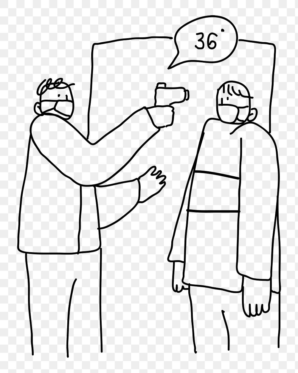 COVID-19 temperature screening png for business doodle character