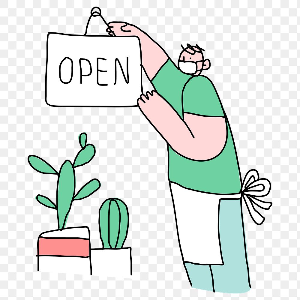 &lsquo;Open&rsquo; COVID-19 business png new normal doodle character