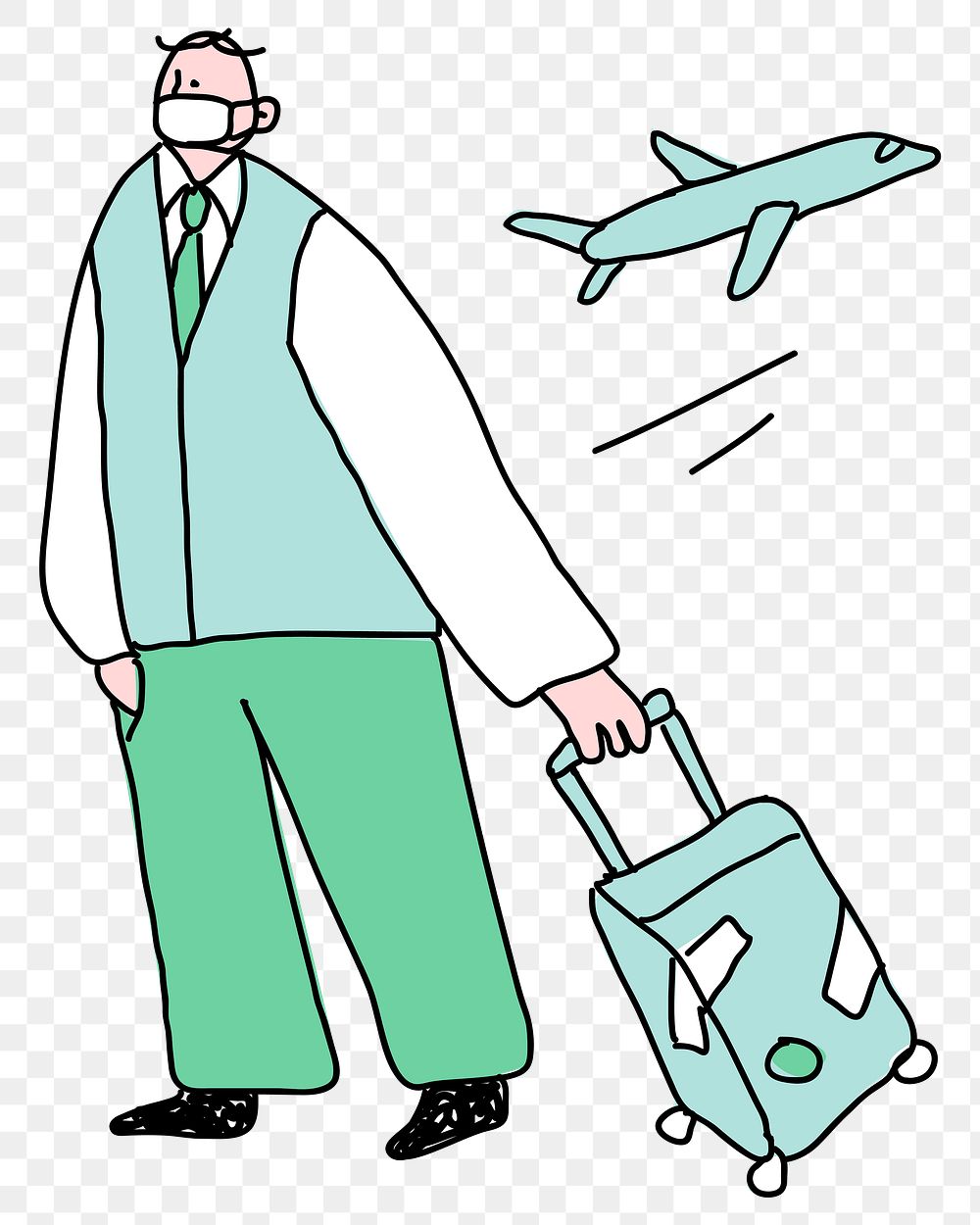 COVID-19 new normal png man traveling doodle character