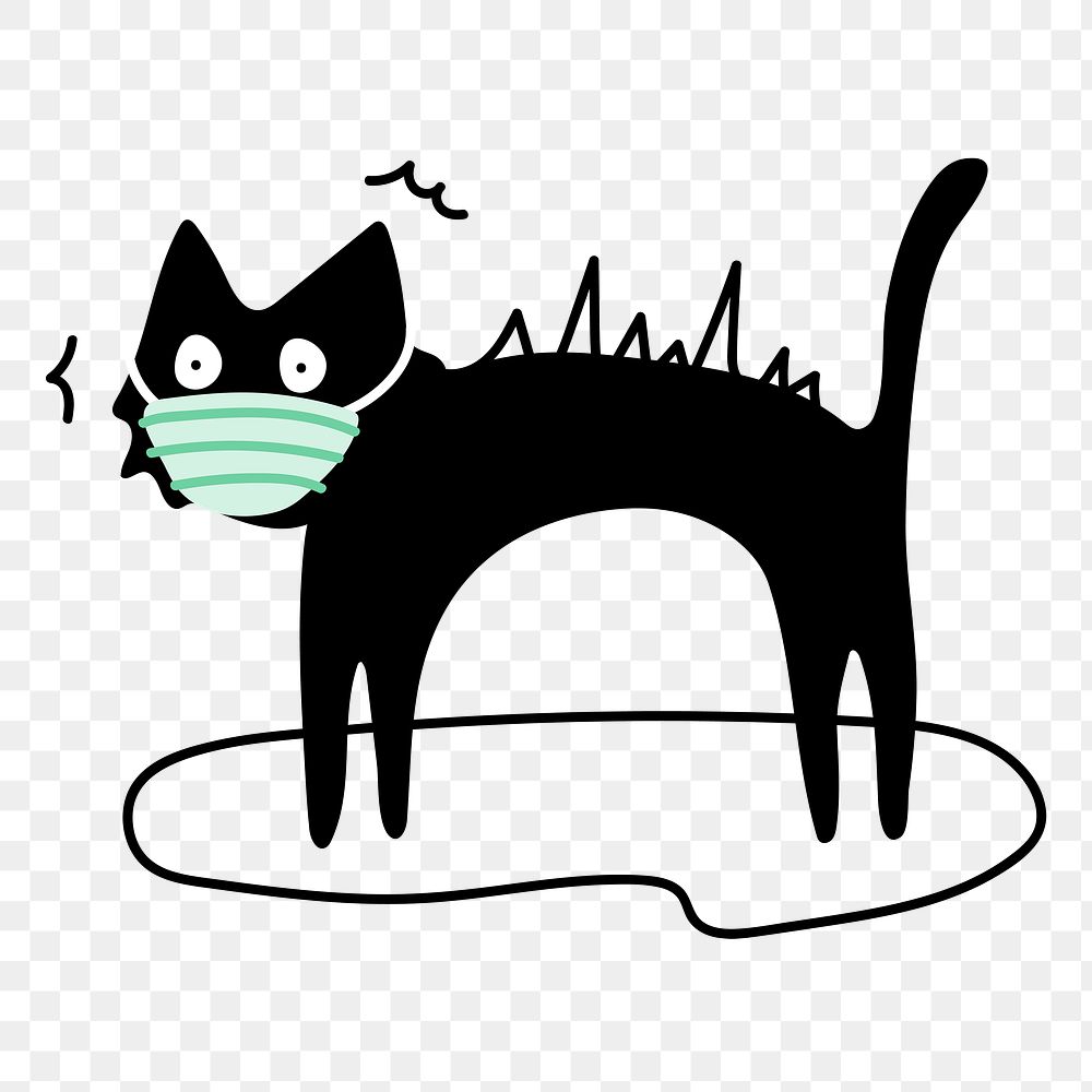Black cat wearing a surgical mask transparent png