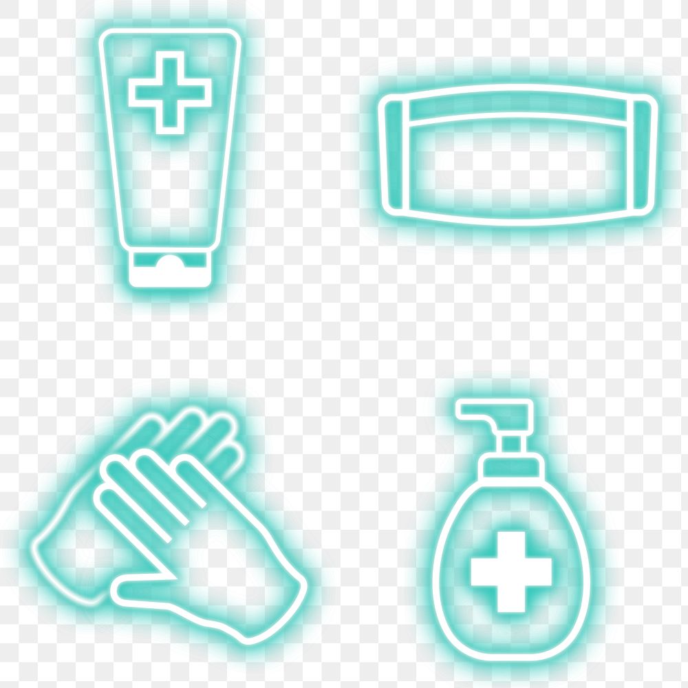 Coronavirus PPE neon sign set transparent png 
