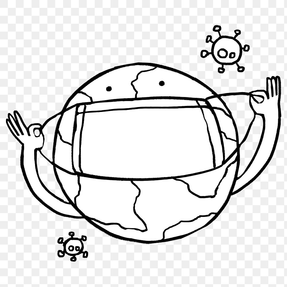 Planet earth wearing a face mask against coronavirus pandemic element doodle transparent png