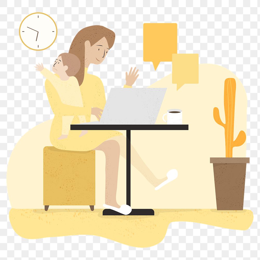 Mother working from home covid-19 awareness transparent png