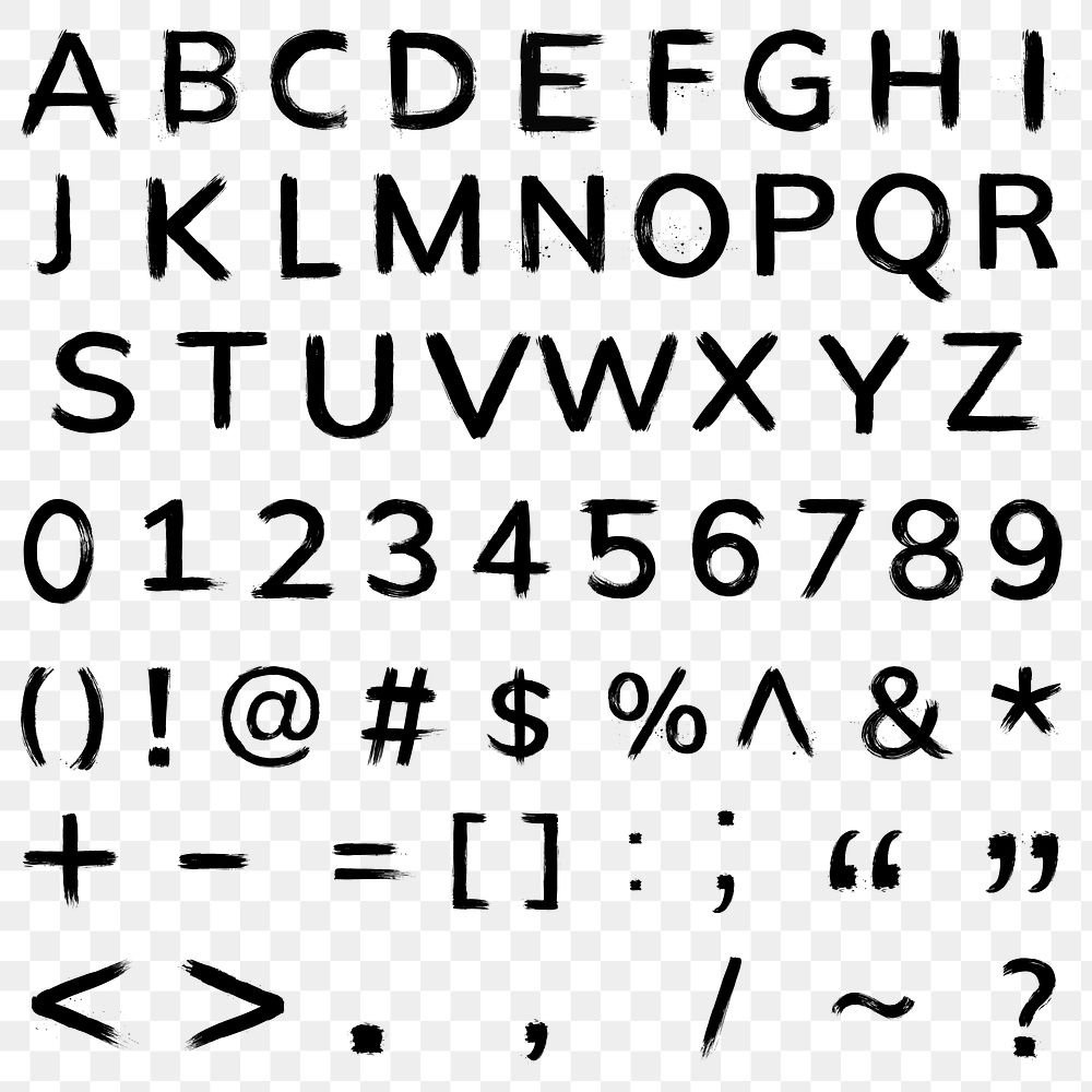 Alphabet, numbers, symbols png alphabet hand drawn brush stroke set
