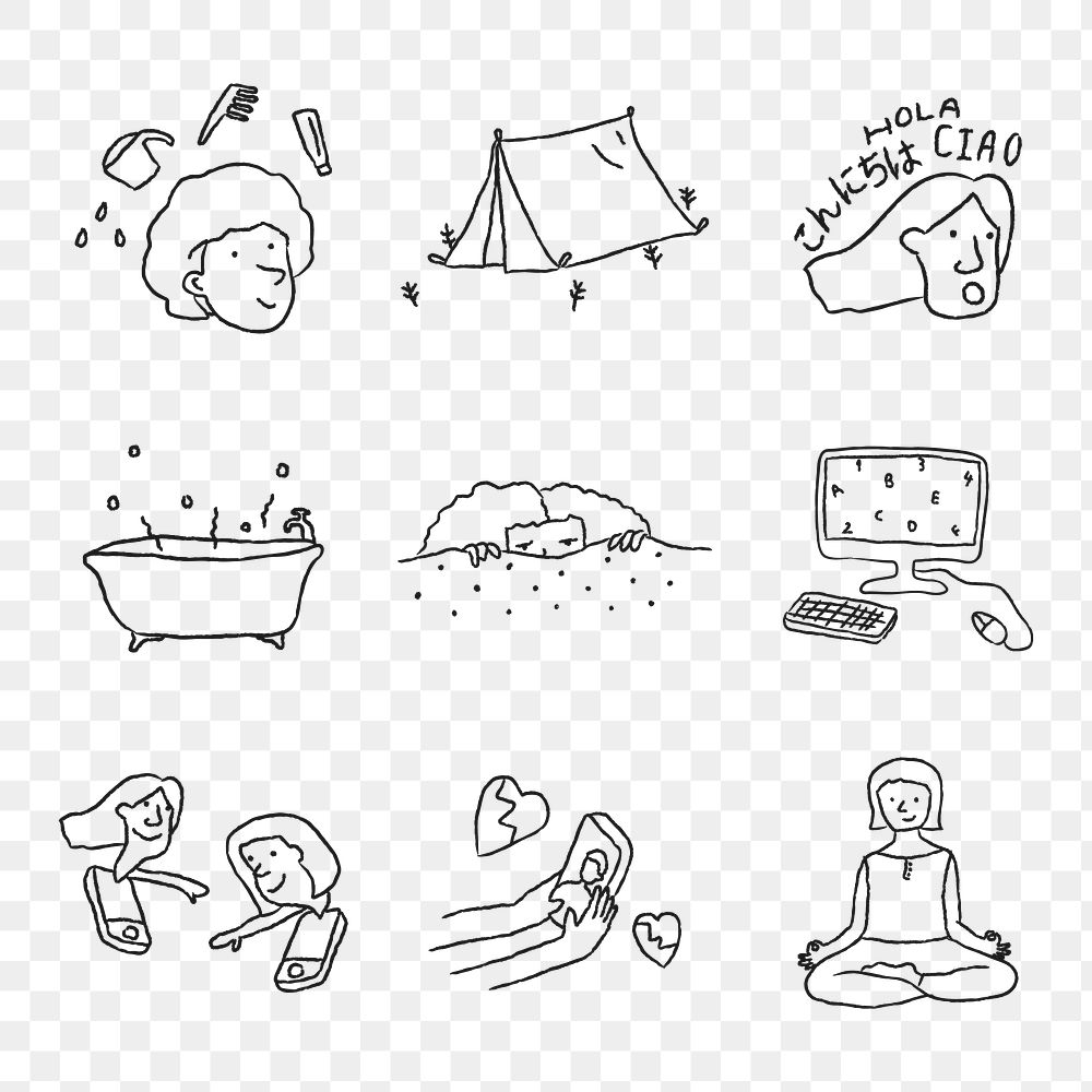 Stuck at home to do list doodle style design element set