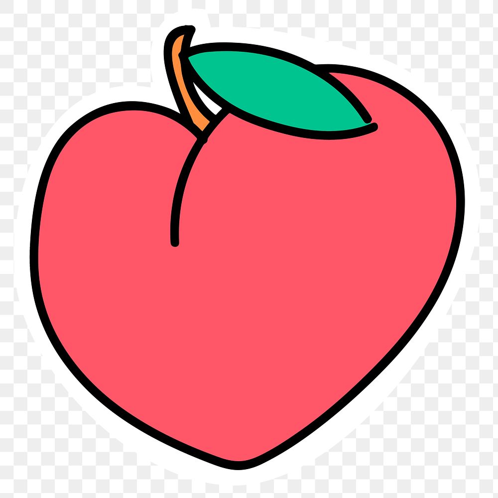 Ripe peach fruit sticker with a white border design element